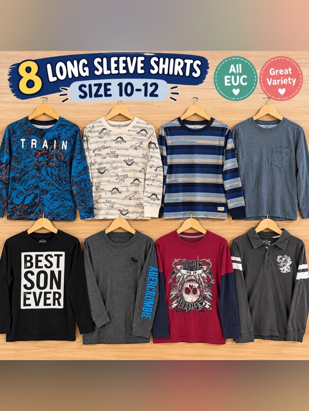 Assorted Boys Long Sleeve Shirt - Size 10-12 - Blue, Gray, Red Mix